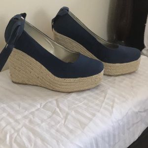 Navy espadrille wedge platforms